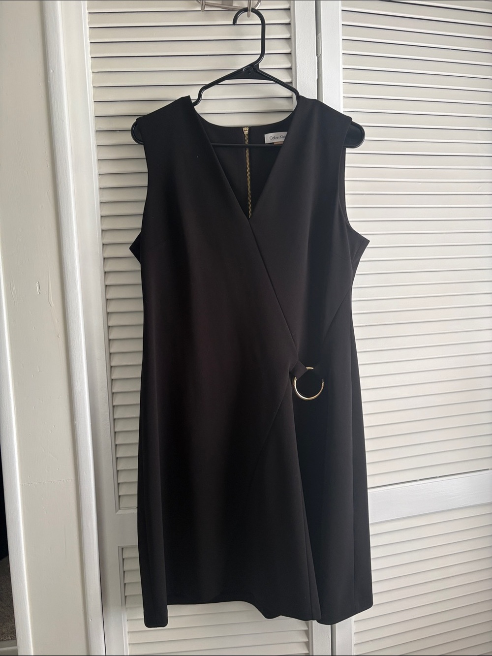 Calvin Klein Black Sleeveless Wrap Dress with Silver Ring